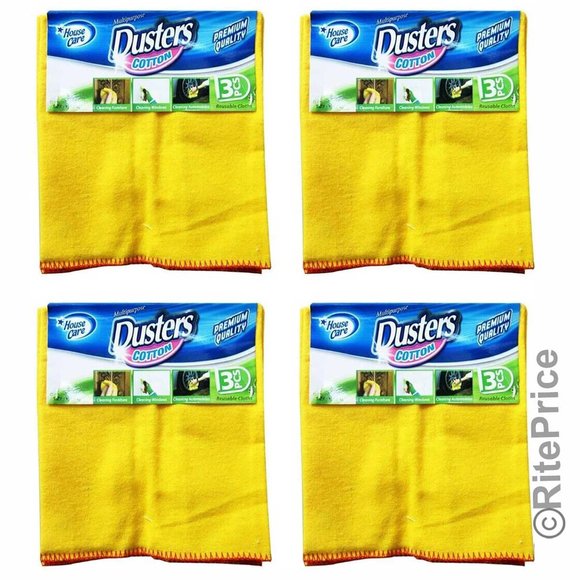 12 PCS (4 Pack) 100% Pure Cotton Yellow Multi-Purpose Dusters Cleaning Cloths - Picture 2 of 11